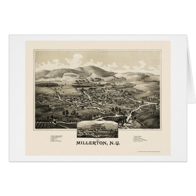 Cartão Millerton com Irondale, mapa panorâmico de NY - (Frente Horizontal)