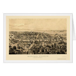 Cartão Milwaukee, mapa panorâmico dos WI - 1854