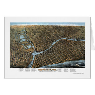 Cartão Milwaukee, mapa panorâmico dos WI - 1872