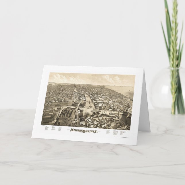 Cartão Milwaukee, mapa panorâmico dos WI - 1879 (Frente)
