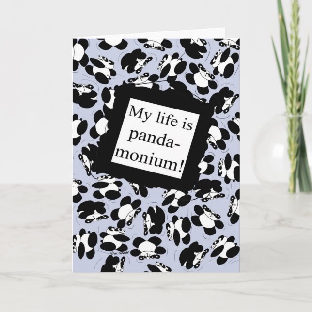 Cartão Minha vida é panda-monium - azul (Frente)