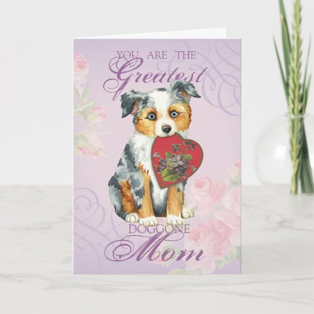 Cartão Mini American Shepherd Heart Mãe (Frente)