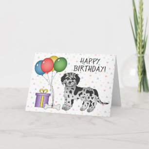 Cartão Mini Goldendoodle Blue Merle Cachorro Feliz Aniver