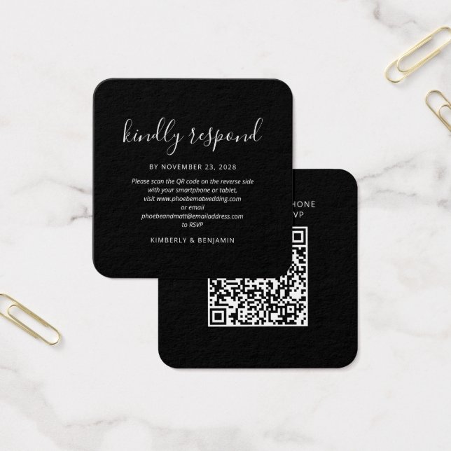Cartão Mini RSVP de Casamento com Código QR Elegan (Escritótio)