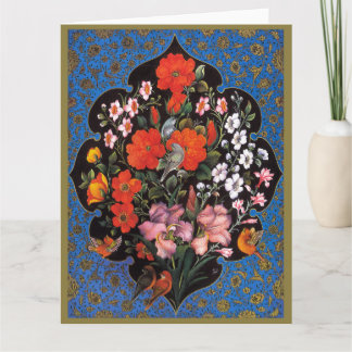 Cartão Miniatura del arte persa con escudo de flores y av