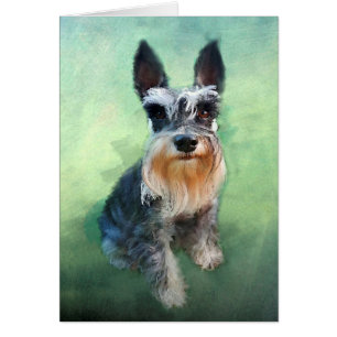 Cartão Miniatura Schnauzer Cão Cachorro - Pintura de Cura