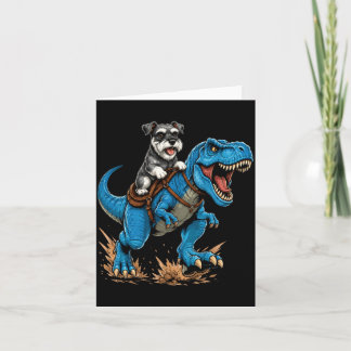 Cartão Miniature Schnauzer Montando T Rex Dinossauro Engr