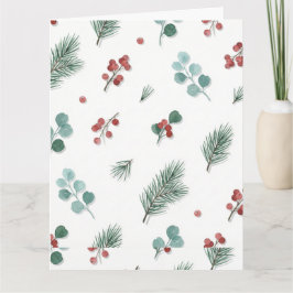 Cartão Minimal Christmas Pattern, Pine & Berries 