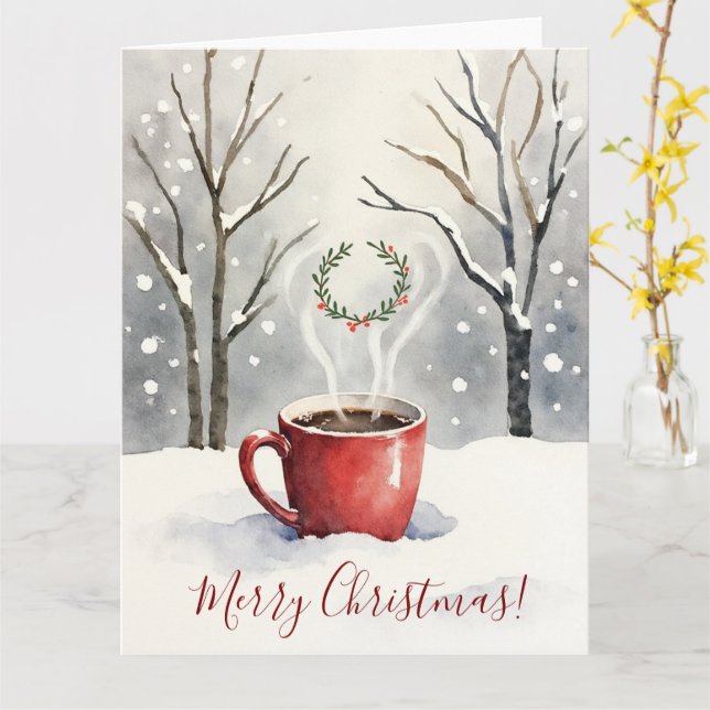 Cartão Minimal Cozy Mug Watercolor Christmas Art (Flor Amarela)