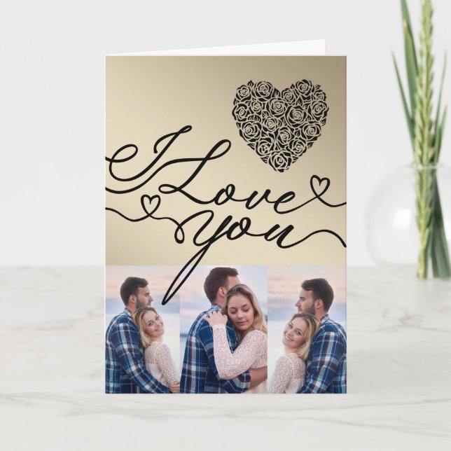 Cartão Minimal I Love You  Rose Heart Photo (Frente)