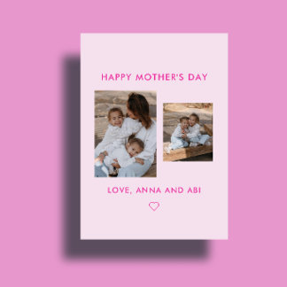 Cartão Minimal Pink Photo Collage Custom Mother's Day