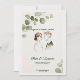 Cartão Minimalist Eucalyptus Greenery Wedding Invitation