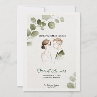 Cartão Minimalist Eucalyptus Greenery Wedding Invitation