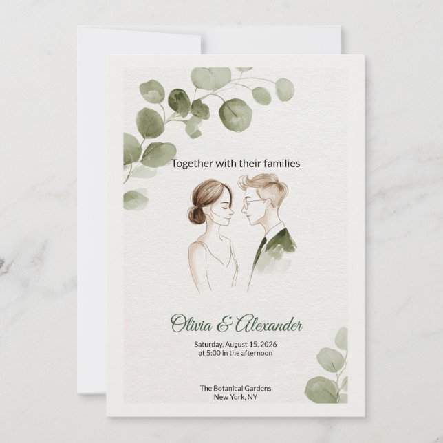 Cartão Minimalist Eucalyptus Greenery Wedding Invitation (Frente)