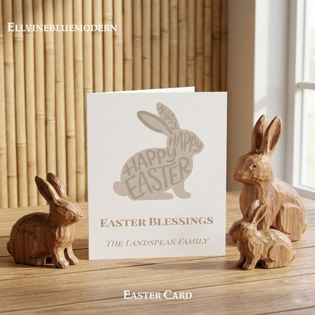 Cartão Minimalist Fun Typography Easter Blessings Bunny (Criador carregado)
