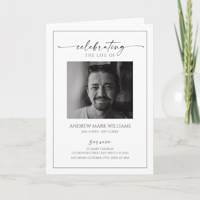 Cartão Minimalist Funeral Order of Service Folded Program (Frente)