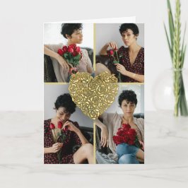 Cartão Minimalist Gold Rose Heart Photo Collage Custom