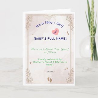 Cartão Minimalist Newborn Baby Announcement Card Templat