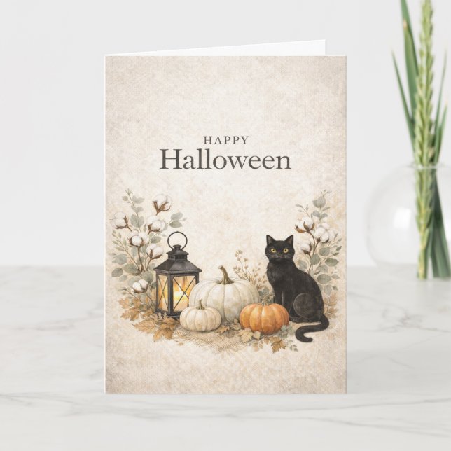 Cartão Minimalista Algodão Branco Ramos Eucalipto Hallowe (Frente)