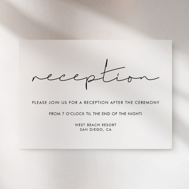 Cartão minimalista de recepção de casamento manusc (Minimalist handwritten wedding reception card)