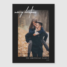 Cartão Mínimo Branco Feliz Natal Negro Magnético