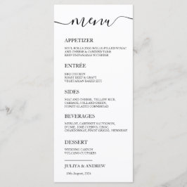 Cartão Mínimo de Menu Casamento preto e branco