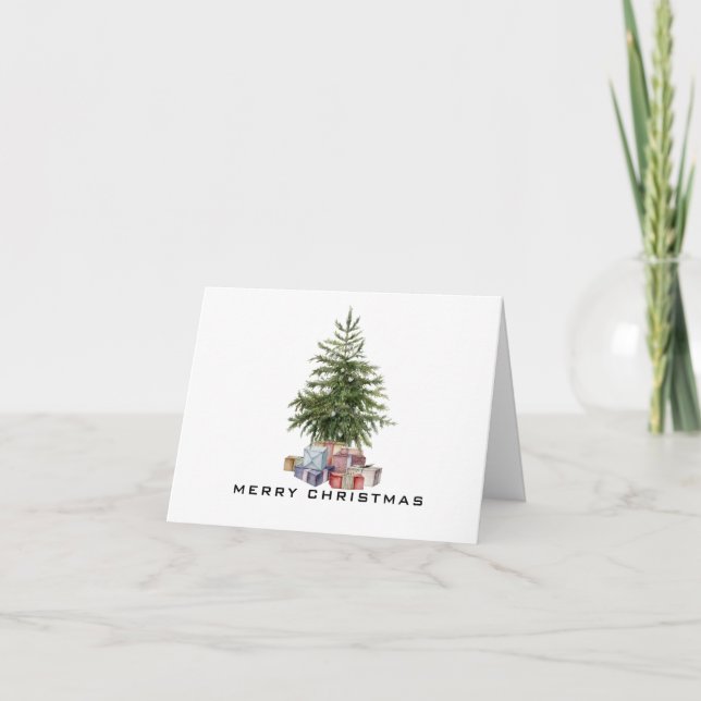 Cartão Mínimo de Natal Tradicional Árvore de Natal Feliz  (Frente)