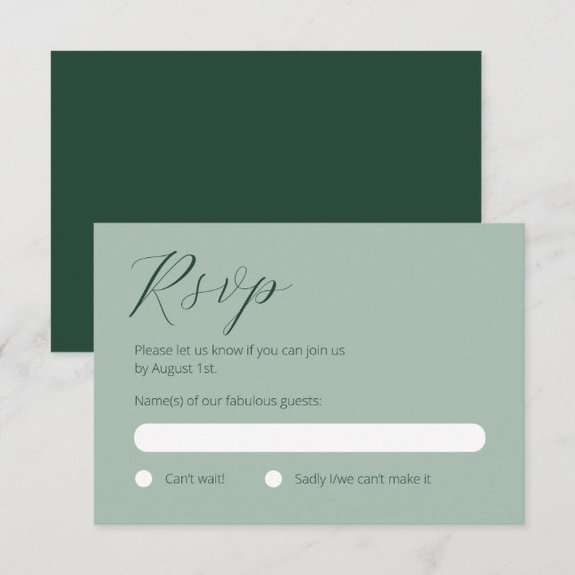 Cartão Mínimo de RSVP Verde de Floresta Profunda e (Frente/Verso)