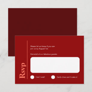 Cartão Mínimo de RSVP Vermelho de Cereja e Branco