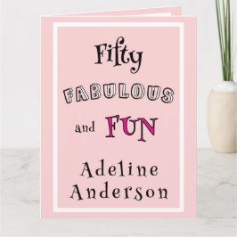 Cartão Mínimo Moderno Cinquenta Fabuloso Aniversário Rosa
