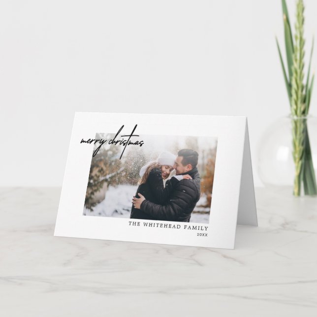 Cartão Mínimo Preto de Natal Feliz (Frente)