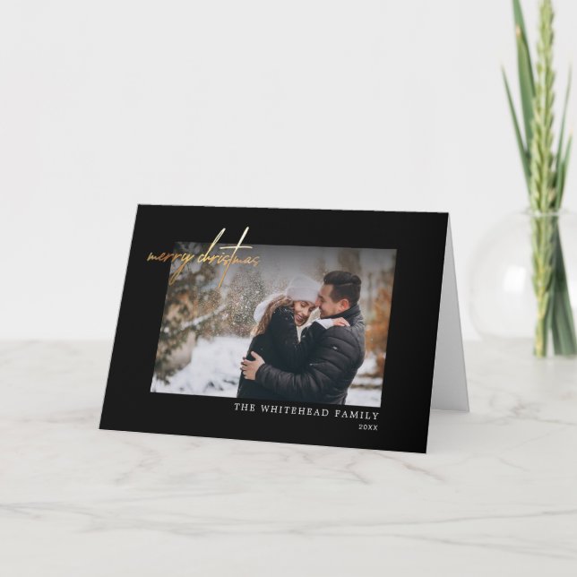 Cartão Mínimo Preto Dourado para o Feliz Natal (Frente)