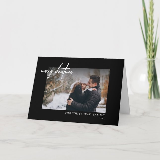 Cartão Mínimo Preto Preto Branco Feliz Natal (Frente)