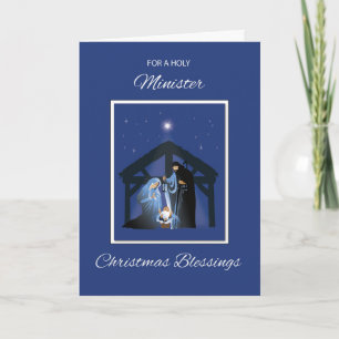 Cartão Ministro das Bênçãos de Natal Manger em Azul