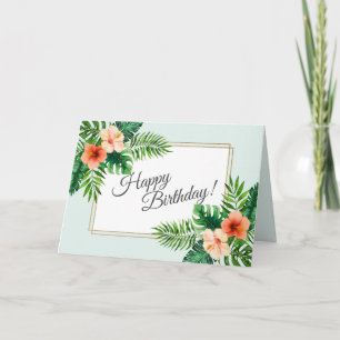 Cartão Mint Green Tropical Watercolor Floral Birthday