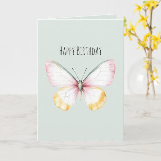 Cartão Mint White Yellow Pink Teal Butterfly Birthday