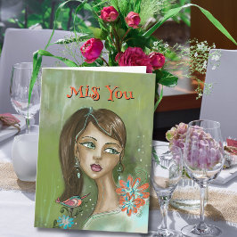 Cartão "Miss You" exclusivo com Garota Floral e Pá