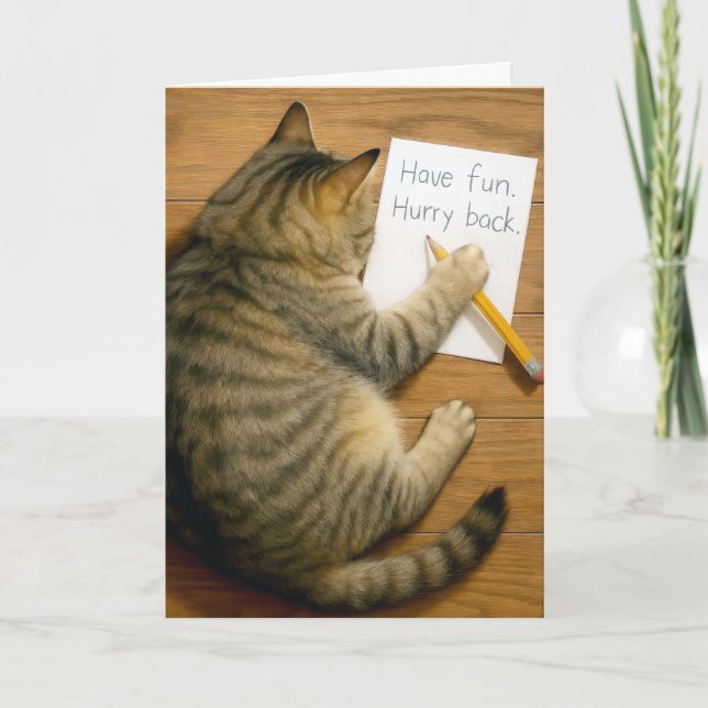 Cartão Miss You Tabby Cat With Note (Frente)