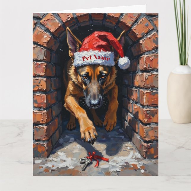 Cartão Missão de Busca no Chaminé do Malinois Belga Chapé (Frente)