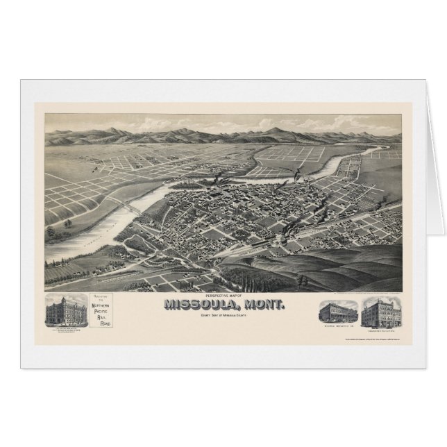 Cartão Missoula, mapa panorâmico da TA - 1891 (Frente Horizontal)