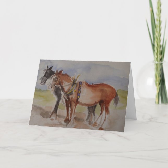 Cartão Misturar Cavalos na Aquarela de Correspondência de (Frente)