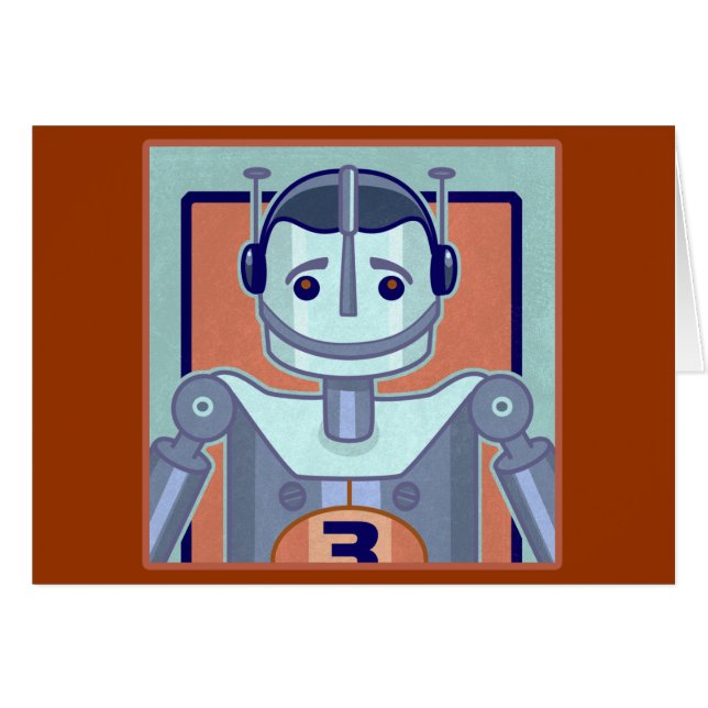 Cartão Miúdos azuis retros do robô (Frente Horizontal)