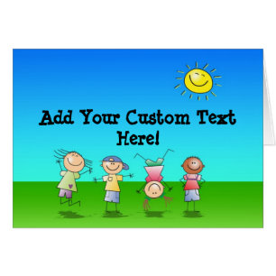 Cartão Miúdos que jogam fora em um dia ensolarado