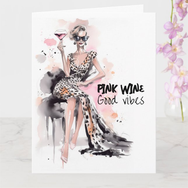 Cartão Moça-da-moda vestido-leopardo cor-de-rosa (Orquídea)