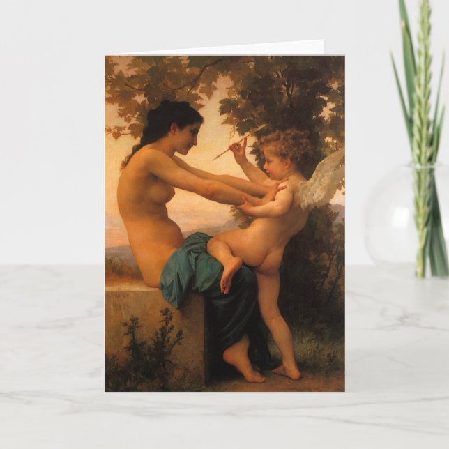 Cartão Moça se defendendo contra Cupido de Bouguereau (Frente)