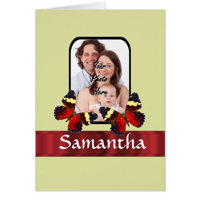 Cartão Modelo de foto de borboletas vermelhas (Frente)