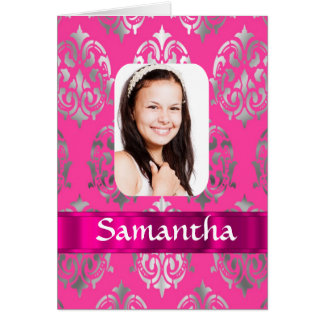 Cartão Modelo de foto do damasco rosa
