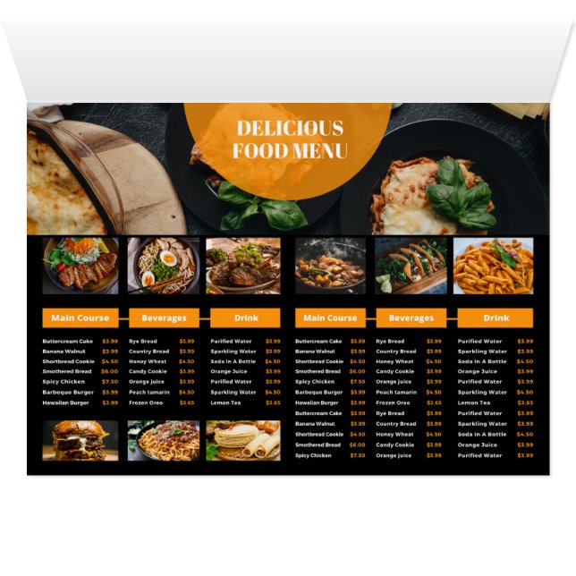 Cartão Modelo do Menu Restaurante (Interior horizontal (base))