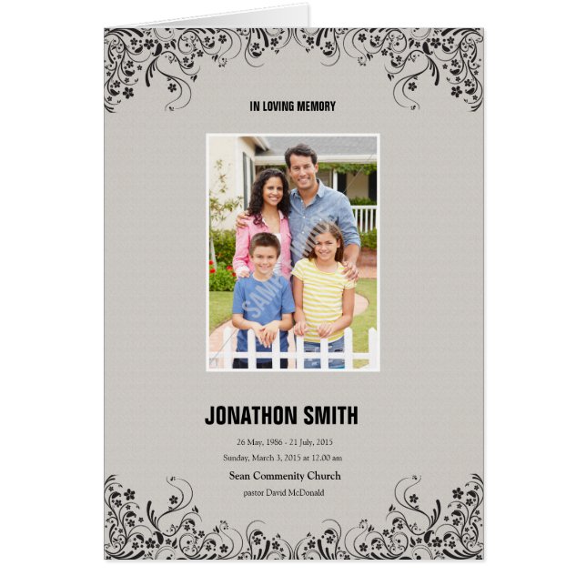 Cartão Modelo fúnebre Printable do programa (Frente)