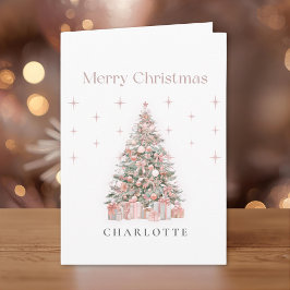 Cartão Modern Blush Christmas Tree – Personalized Holiday